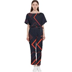 Gradient Geometric Shapes Dark Background Design Batwing Lightweight Chiffon Jumpsuit