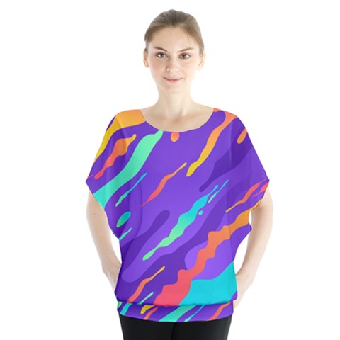 Multicolored Abstract Background Batwing Chiffon Blouse by Apen