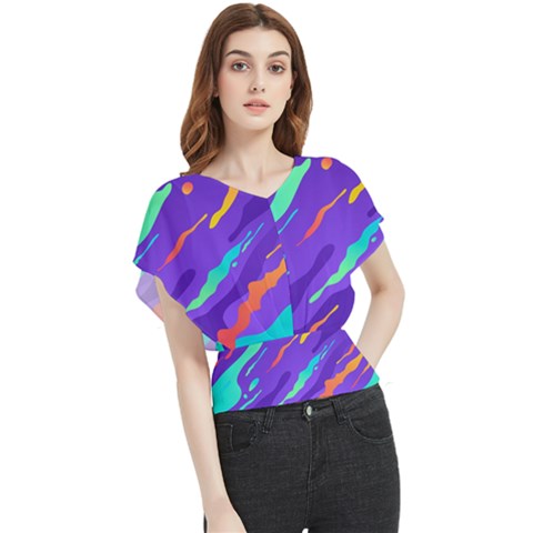 Multicolored Abstract Background Butterfly Chiffon Blouse by Apen