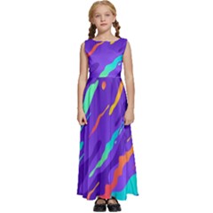 Multicolored Abstract Background Kids  Satin Sleeveless Maxi Dress by Apen