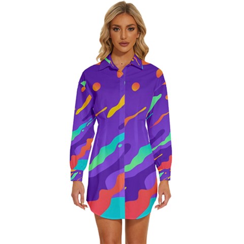 Multicolored Abstract Background Womens Long Sleeve Shirt Dress by Apen