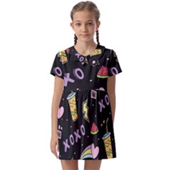 Cute Girl Things Seamless Background Kids  Asymmetric Collar Dress by Apen