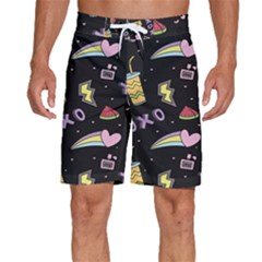 Cute Girl Things Seamless Background Men s Beach Shorts by Apen