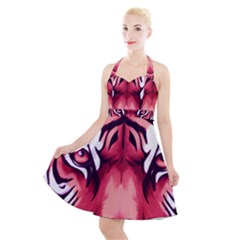 Tiger Design Halter Party Swing Dress 