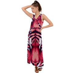 Tiger Design V-neck Chiffon Maxi Dress by TShirt44