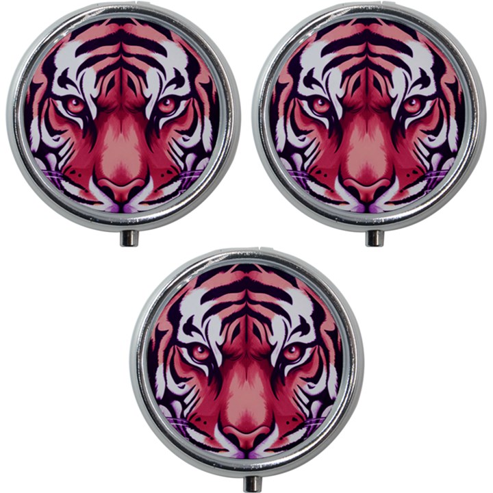 Tiger Design Mini Round Pill Box (Pack of 3)