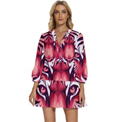 Tiger Design V-neck Placket Mini Dress by TShirt44