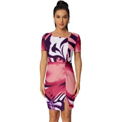 Tiger Design Fitted Knot Split End Bodycon Dress by TShirt44