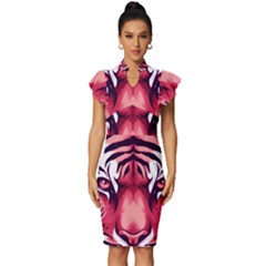 Love The Tiger Vintage Frill Sleeve V-neck Bodycon Dress by TShirt44