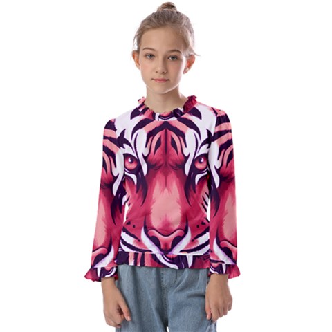 Tiger Design Kids  Frill Detail T-shirt by TShirt44