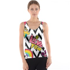 Vector Romantic Love Seamless Pattern Women s Basic Tank Top by Apen