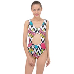 Vector Romantic Love Seamless Pattern Center Cut Out Swimsuit by Apen