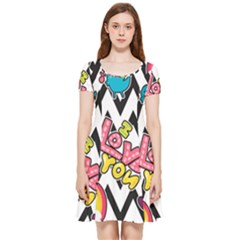 Vector Romantic Love Seamless Pattern Inside Out Cap Sleeve Dress