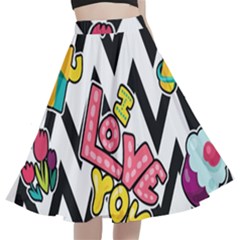 Vector Romantic Love Seamless Pattern A-line Full Circle Midi Skirt With Pocket by Apen