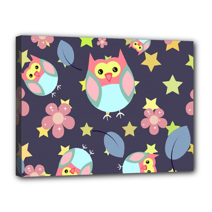 Owl Stars Pattern Background Canvas 16  x 12  (Stretched)