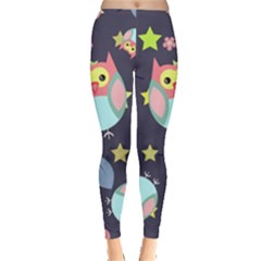 Owl Stars Pattern Background Everyday Leggings  by Apen