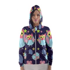 Owl Stars Pattern Background Women s Hooded Windbreaker by Apen