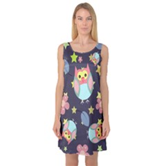 Owl Stars Pattern Background Sleeveless Satin Nightdress by Apen