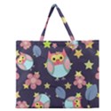 Owl Stars Pattern Background Zipper Large Tote Bag View1