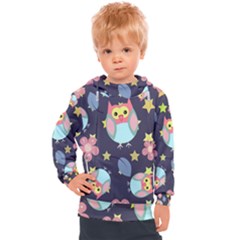 Owl Stars Pattern Background Kids  Hooded Pullover by Apen