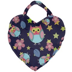 Owl Stars Pattern Background Giant Heart Shaped Tote by Apen