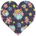 Owl Stars Pattern Background Wooden Puzzle Heart View1