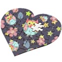 Owl Stars Pattern Background Wooden Puzzle Heart View2