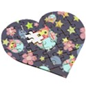 Owl Stars Pattern Background Wooden Puzzle Heart View3