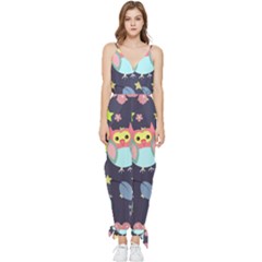 Owl Stars Pattern Background Sleeveless Tie Ankle Chiffon Jumpsuit by Apen