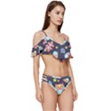 Owl Stars Pattern Background Ruffle Edge Tie Up Bikini Set	 View3