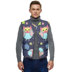 Owl Stars Pattern Background Men s Button Up Puffer Vest	 by Apen