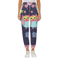 Owl Stars Pattern Background Women s Cropped Drawstring Pants by Apen