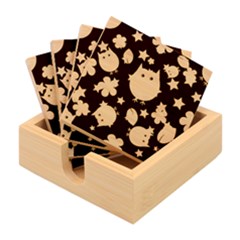 Owl Stars Pattern Background Bamboo Coaster Set by Apen