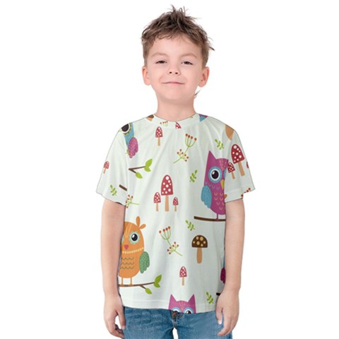 Forest Seamless Pattern With Cute Owls Kids  Cotton T-shirt by Apen