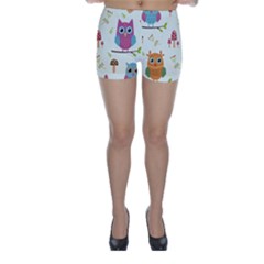 Forest Seamless Pattern With Cute Owls Skinny Shorts by Apen