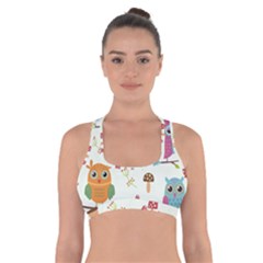 Forest Seamless Pattern With Cute Owls Cross Back Sports Bra by Apen