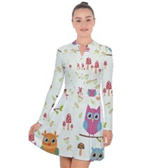 Forest Seamless Pattern With Cute Owls Long Sleeve Panel Dress by Apen