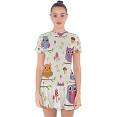 Forest Seamless Pattern With Cute Owls Drop Hem Mini Chiffon Dress by Apen