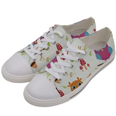 Forest Seamless Pattern With Cute Owls Men s Low Top Canvas Sneakers by Apen