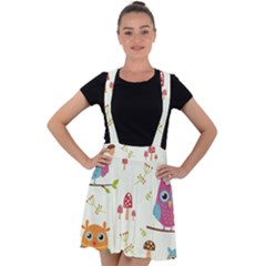 Forest Seamless Pattern With Cute Owls Velvet Suspender Skater Skirt by Apen