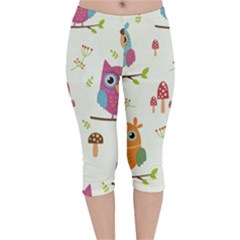 Forest Seamless Pattern With Cute Owls Velvet Capri Leggings  by Apen