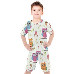 Forest Seamless Pattern With Cute Owls Kids  T-shirt And Shorts Set by Apen