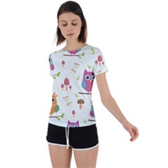 Forest Seamless Pattern With Cute Owls Back Circle Cutout Sports T-shirt by Apen