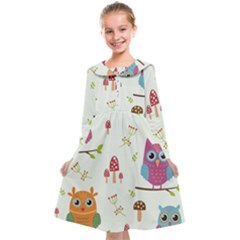 Forest Seamless Pattern With Cute Owls Kids  Midi Sailor Dress by Apen