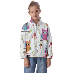 Forest Seamless Pattern With Cute Owls Kids  Half Zip Hoodie by Apen