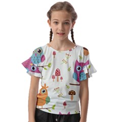 Forest Seamless Pattern With Cute Owls Kids  Cut Out Flutter Sleeves by Apen