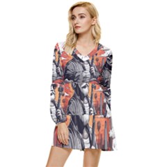 Ai Generator T Hirt Design Tiered Long Sleeve Mini Dress