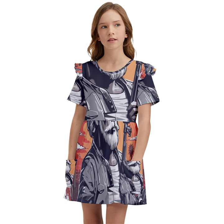 ai generator t hirt design Kids  Frilly Sleeves Pocket Dress