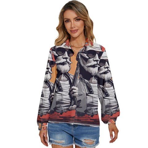 Ai Generator T Hirt Design Women s Long Sleeve Button Up Shirt by Shahriya