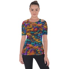 Color-for-a-line Shoulder Cut Out Short Sleeve Top by aline